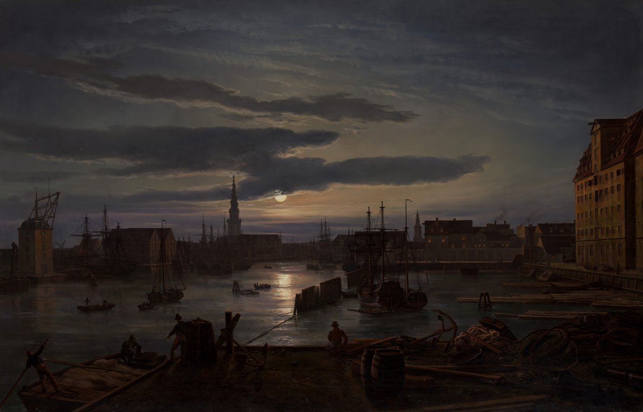 Kopenhagener Hafen bei Mondlicht, 1846 von Johan Christian Dahl
