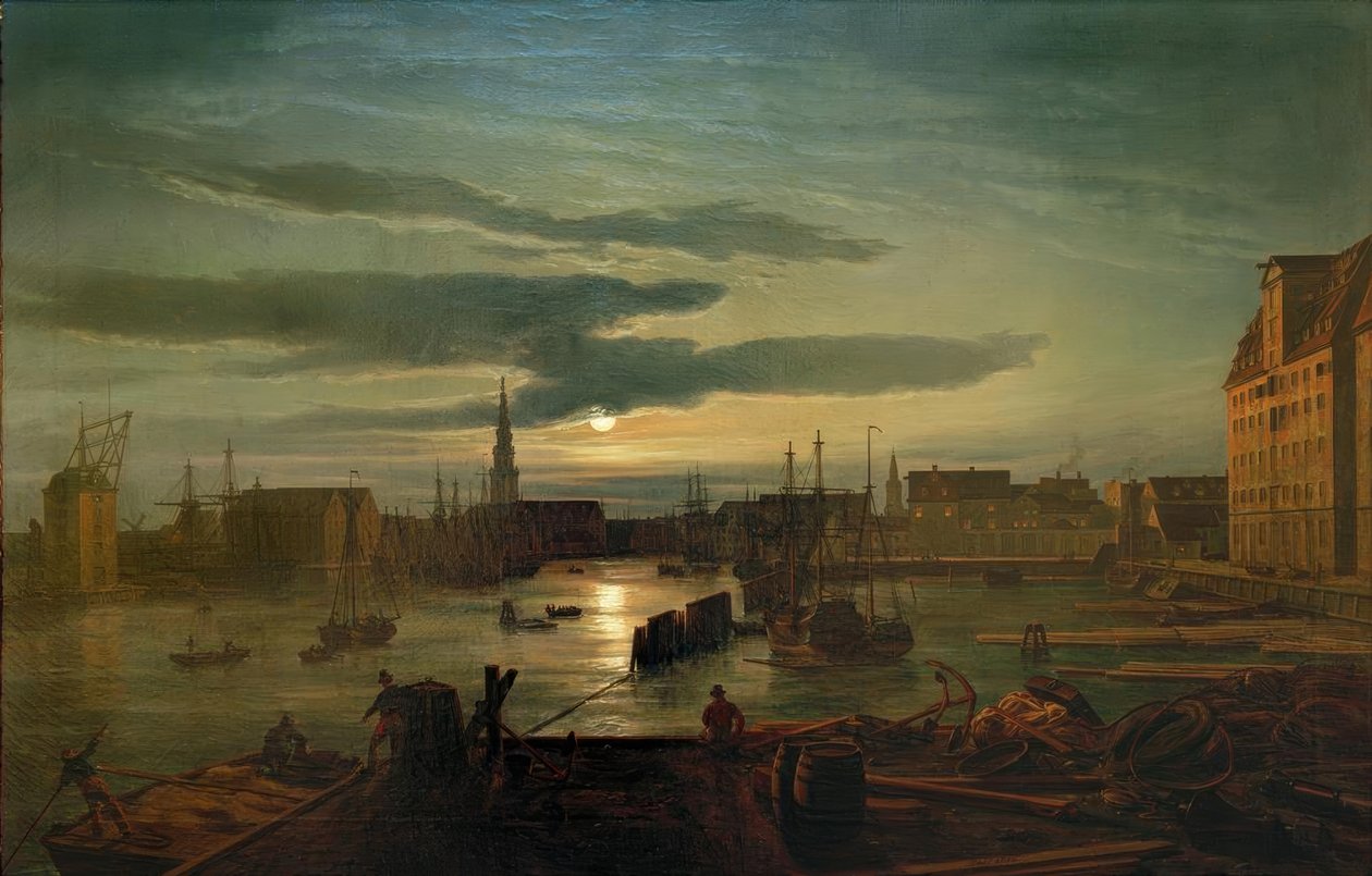 Der Kopenhagener Hafen im Mondlicht von Johan Christian Dahl