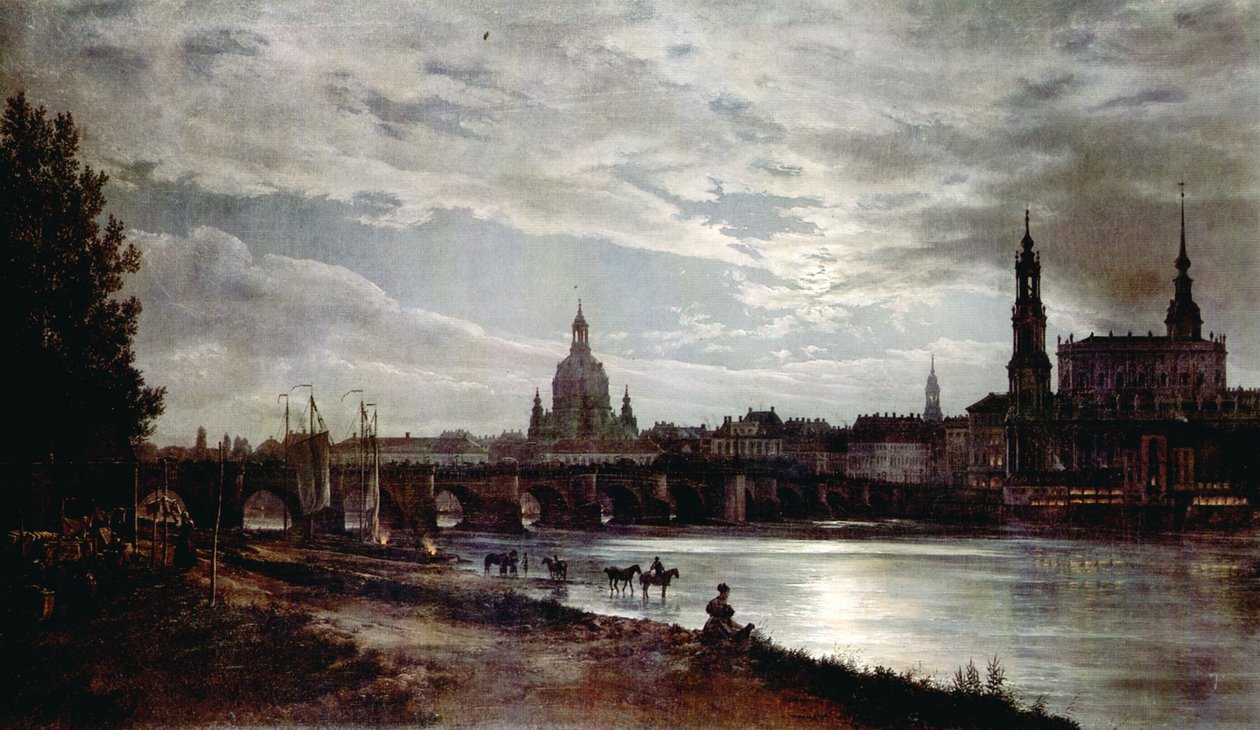 Ansicht von Dresden im Mondlicht von Johan Christian Dahl