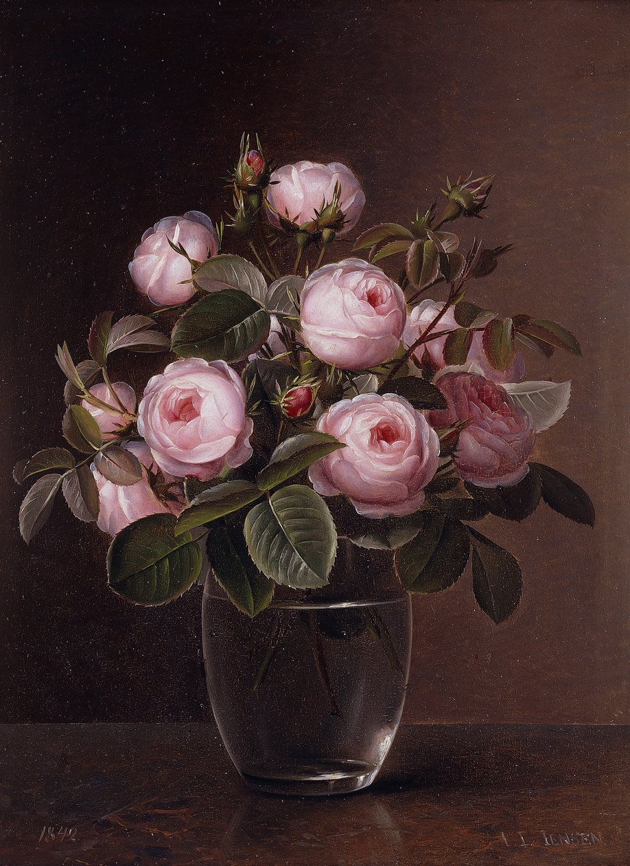 Rosen in einer Glasvase, 1842 von Johan Laurents Jensen