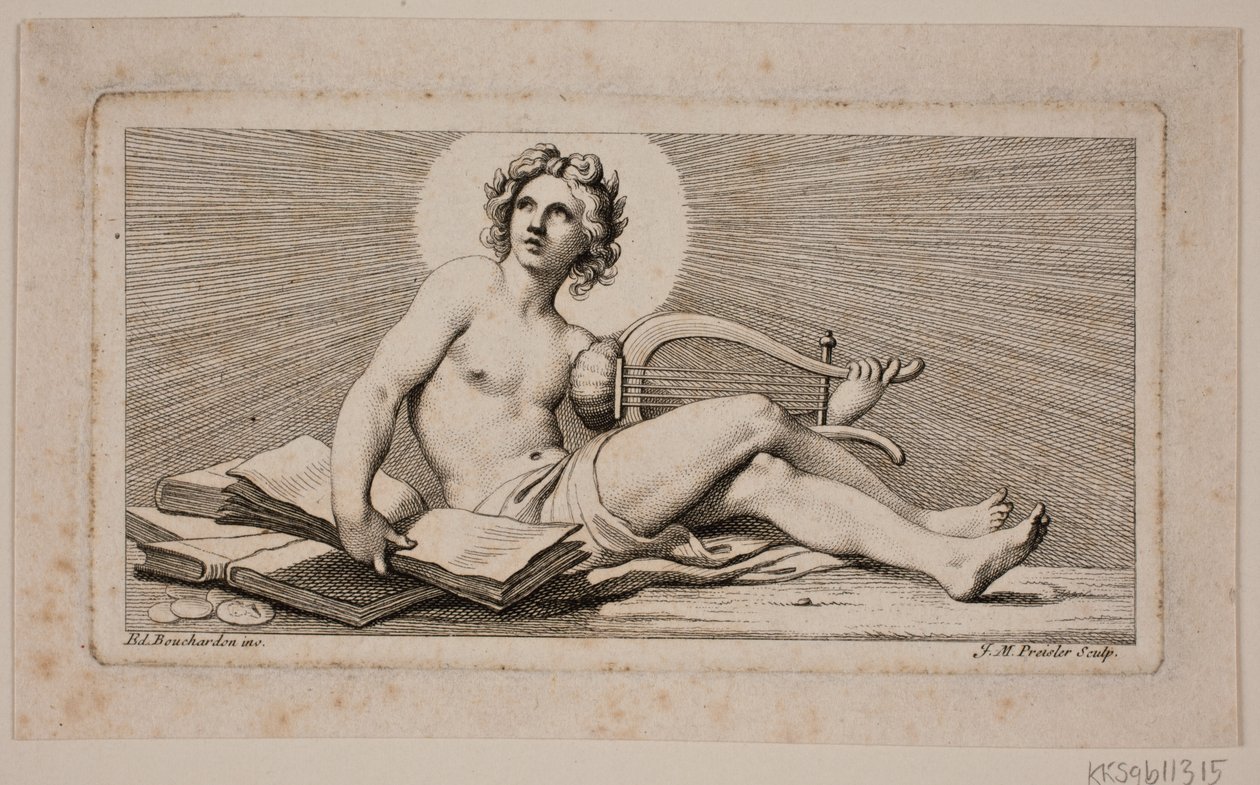 Vignette. Ein sitzender Apollo mit der Harfe von Johan Martin Preisler