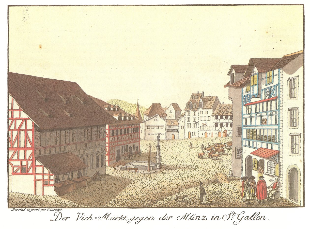Der Viehmarkt gegen die Münze in St. Gallen von Johann Conrad Mayr
