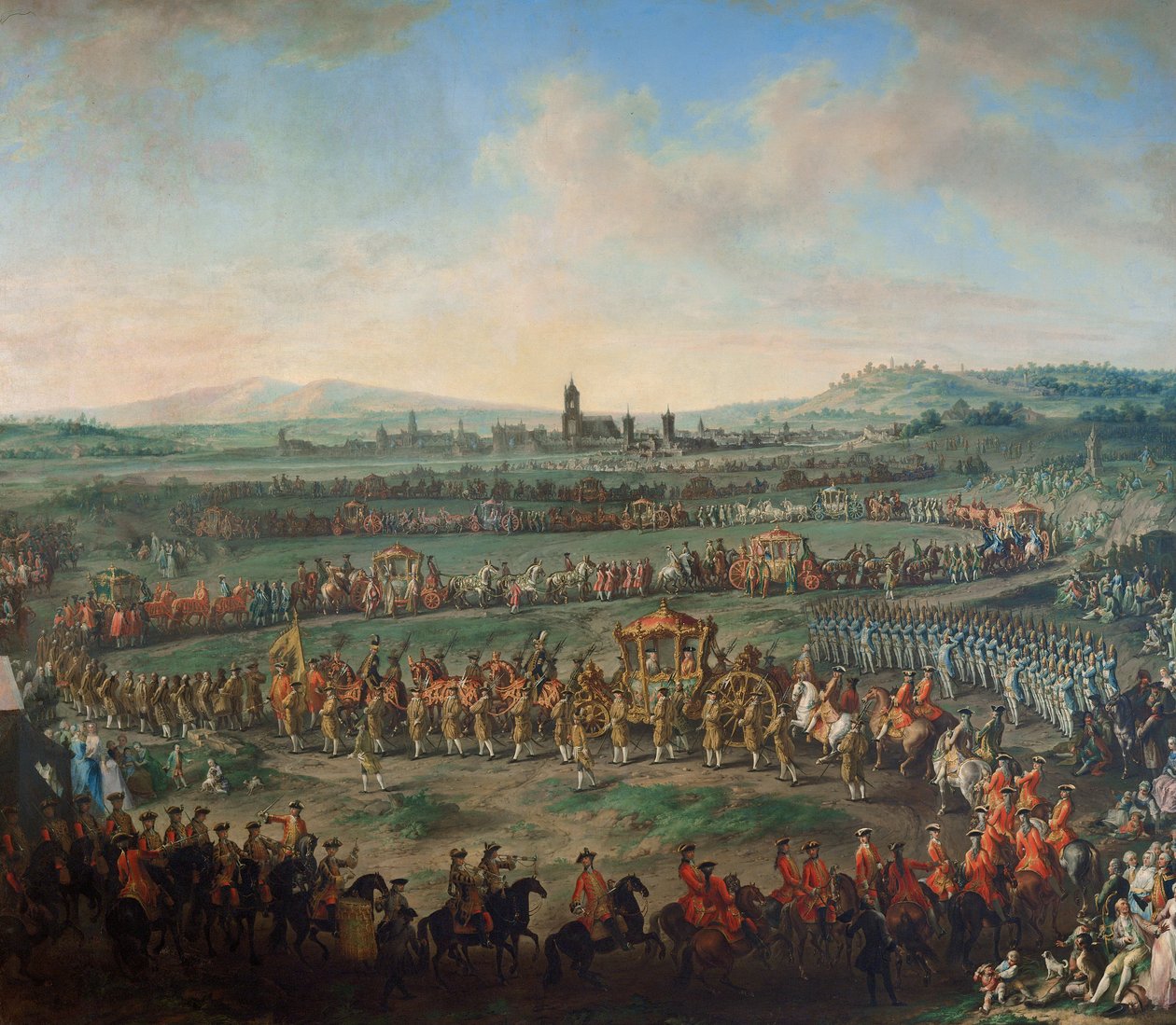 Einzug von Kaiser Franz I. Stephan und seinem Sohn Joseph (II.) in Frankfurt am 29. März 1764 von Johann Dallinger von Dalling