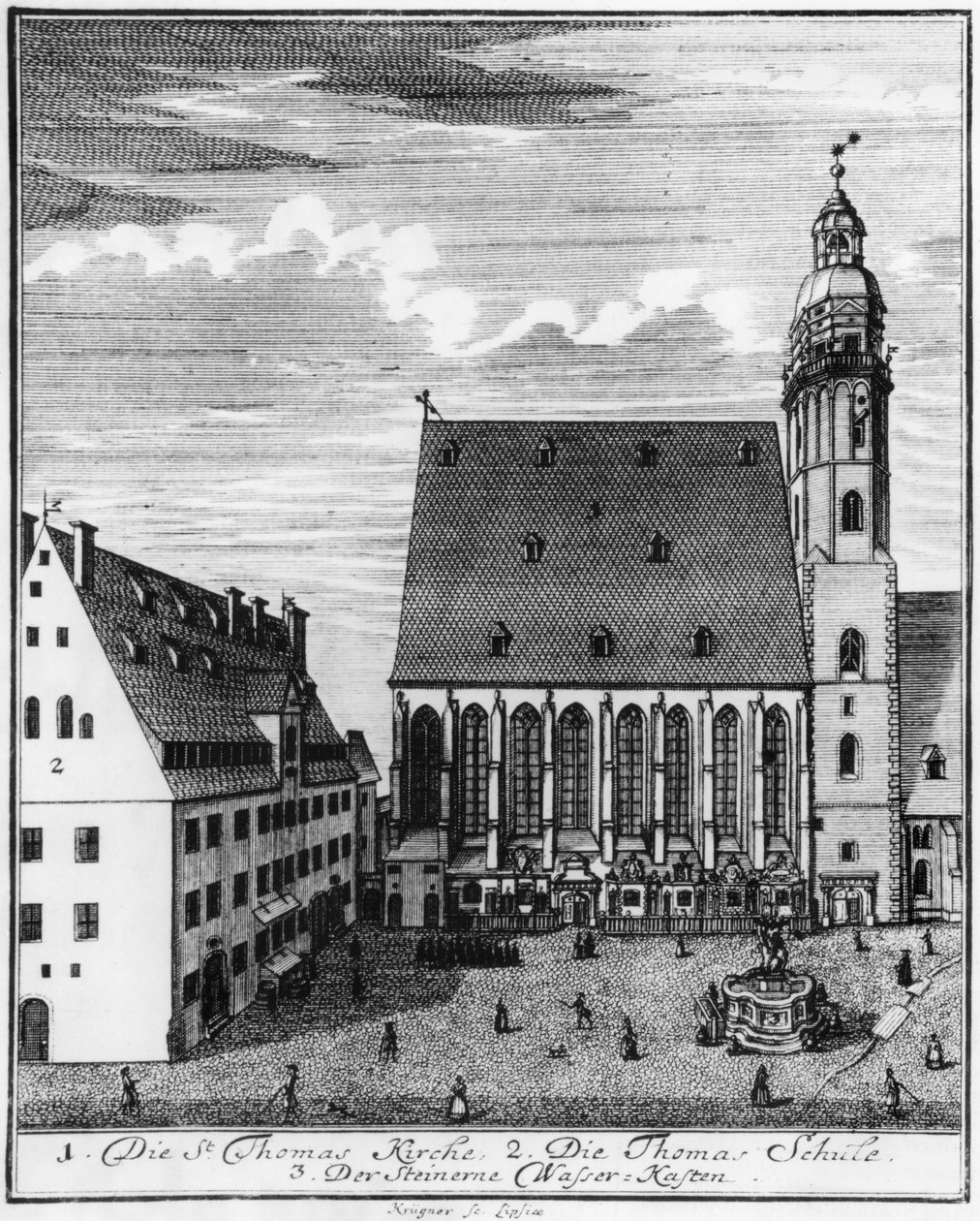 St. Thomas Kirche und Schule in Leipzig, 1723 von Johann Gottfried Krugner
