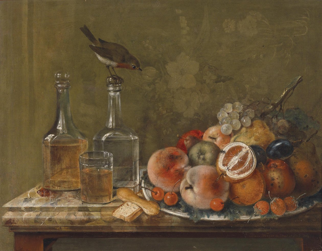 Stillleben mit Früchten und Glaskaraffen von Johann Matthias Wurzer