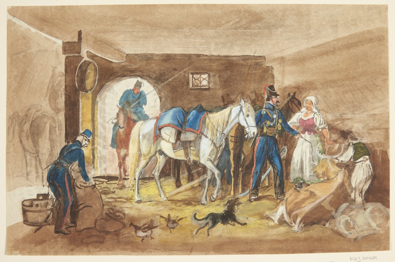 Kavalleristen in einem Stall von Johann Adam Klein
