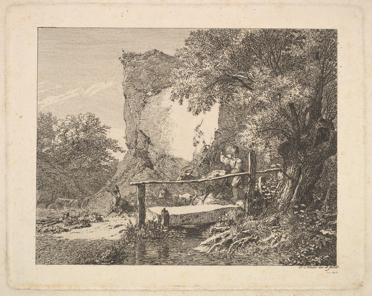 Ein Junge mit drei Ziegen von Johann Christian Erhard
