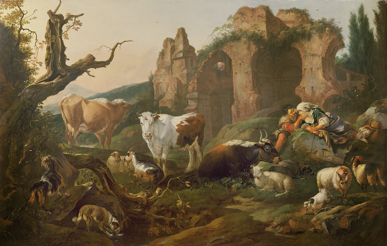 Bauernhoftiere in einer Landschaft, 1685 von Johann Heinrich Roos