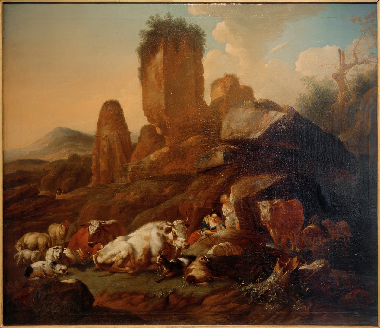 Ruhende Hirtin und Vieh von Johann Heinrich Roos