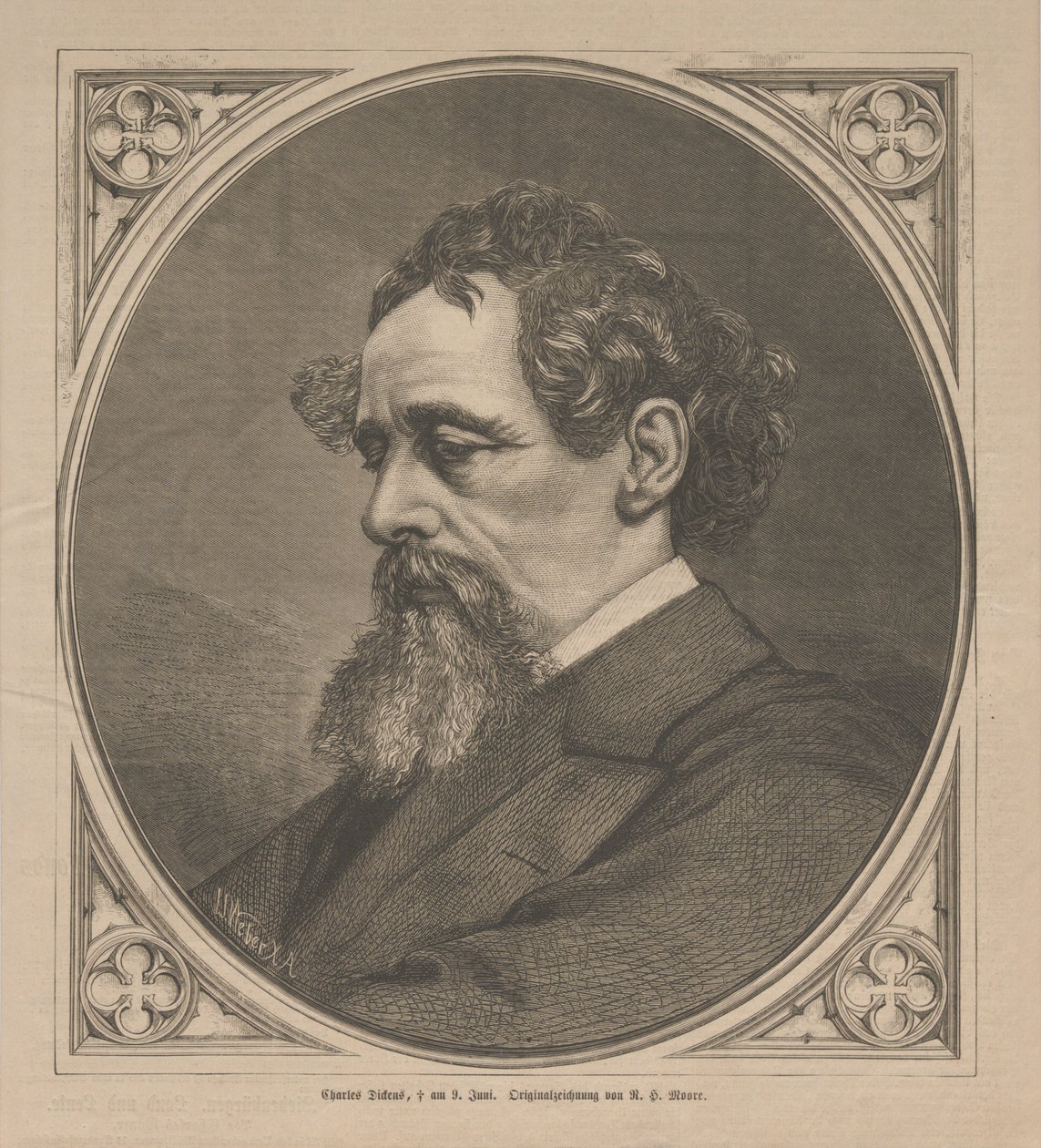 Porträt von Charles Dickens, 1870 von Johann Jacob Weber
