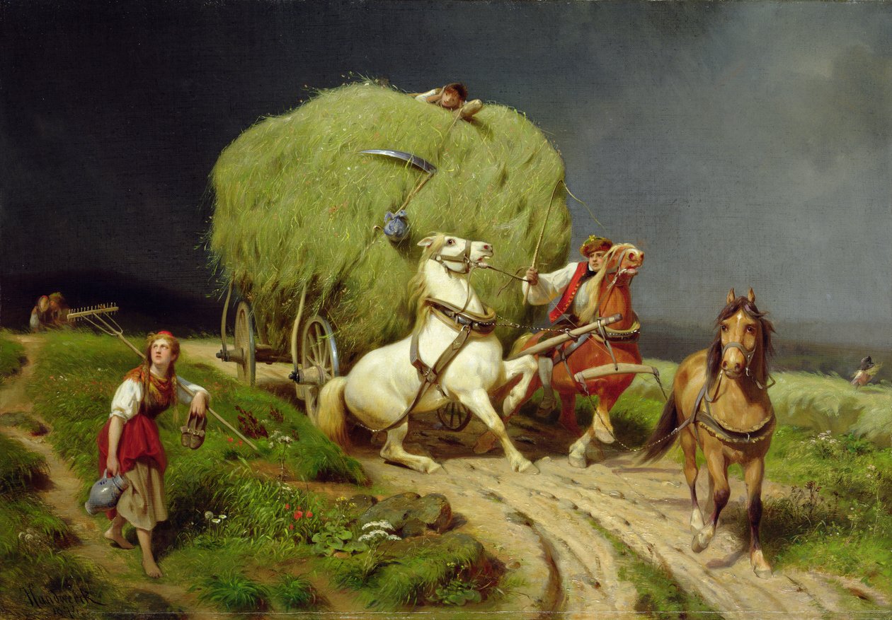 Der Heuwagen, 1874 von Johann Jakob Eduard Handwerk