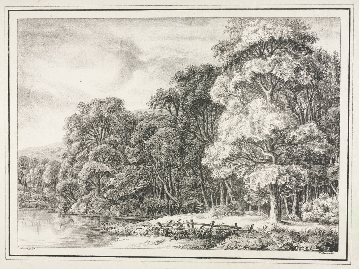 Waldlandschaft mit See von Johann Nepomuk Strixner