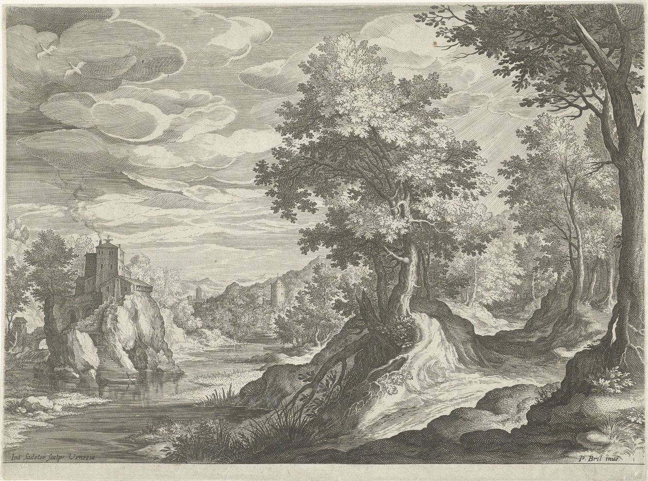 Flusslandschaft mit einer Burg von Johann Sadeler (I)