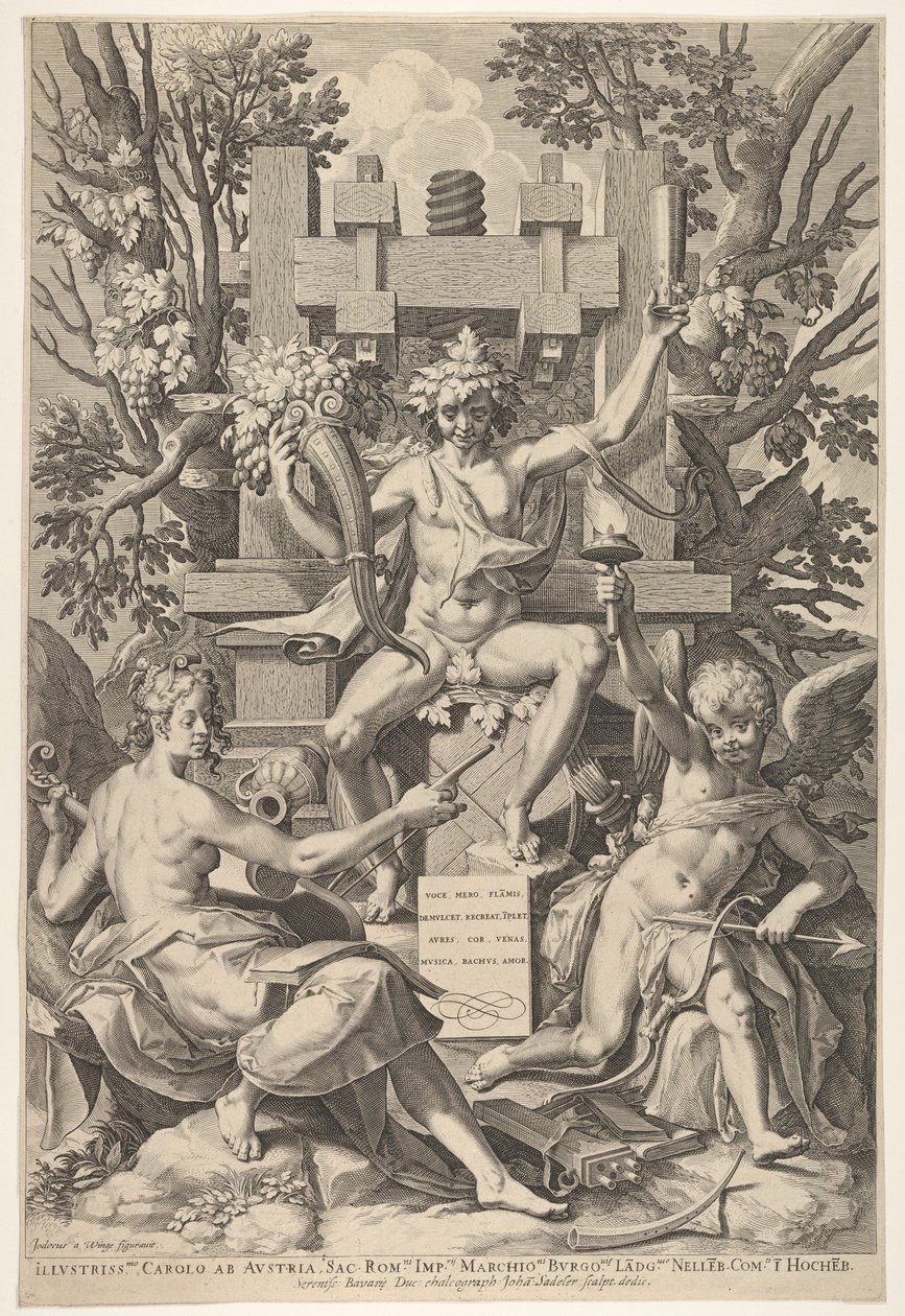 Bacchus, Musik, Amor, 1575-1600 von Johann Sadeler I