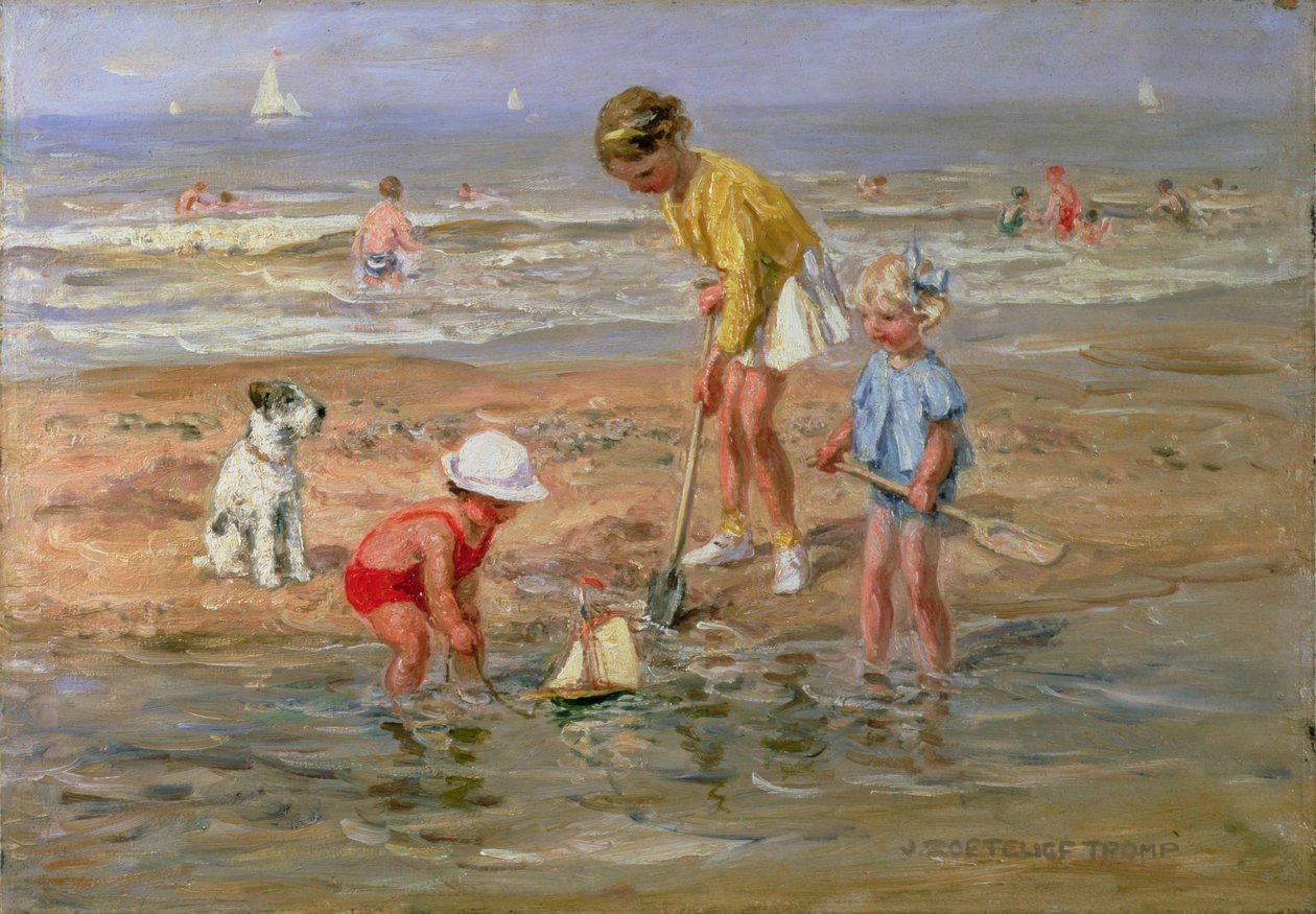 Kinder spielen am Strand von Johann Zoetelief Tromp