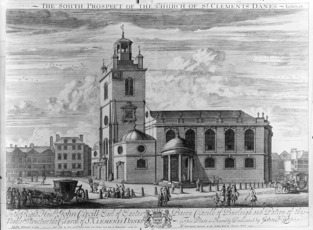 Die Südansicht der Kirche St. Clements Danes, London von Johannes Kip