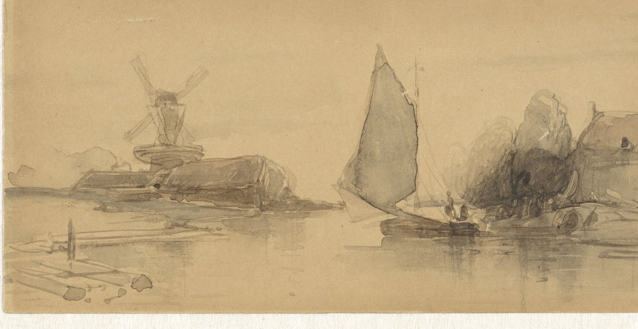 Flussansicht mit Segelschiff von Johannes Bosboom
