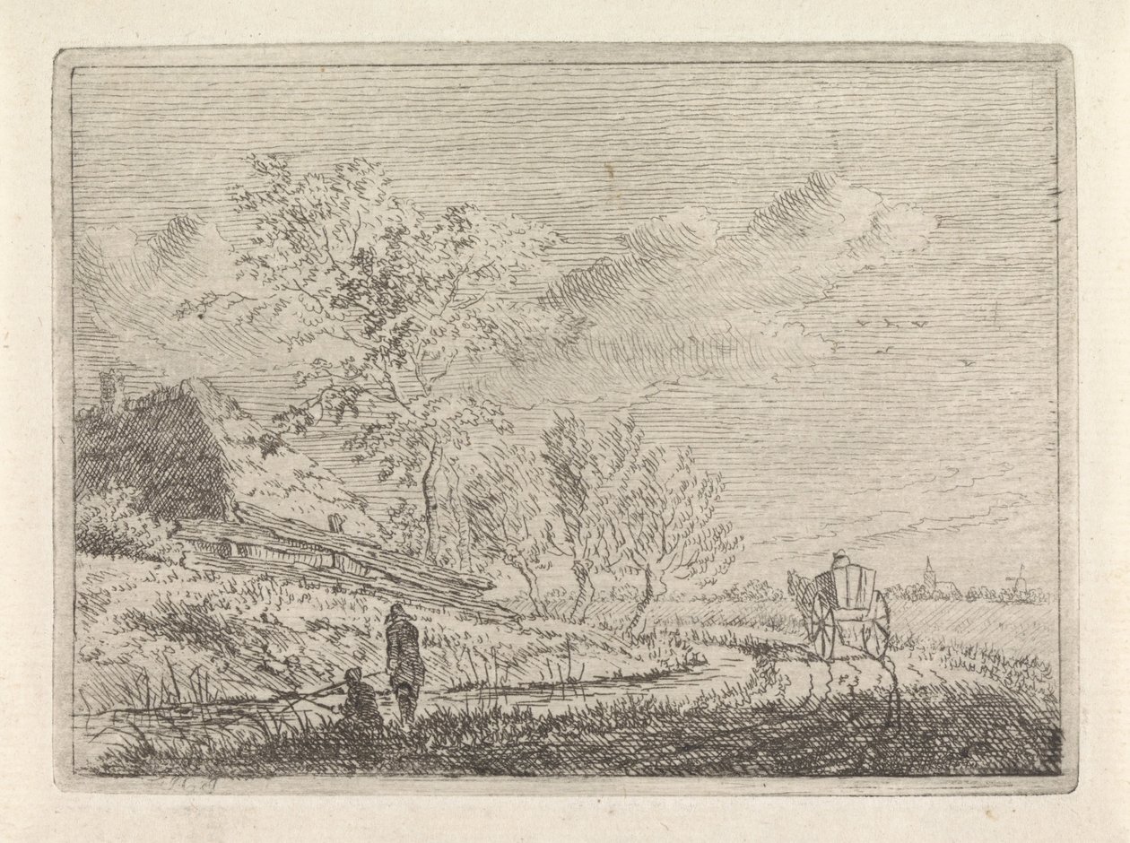 Landschaft mit Karren und zwei Fischern von Johannes Christiaan Janson