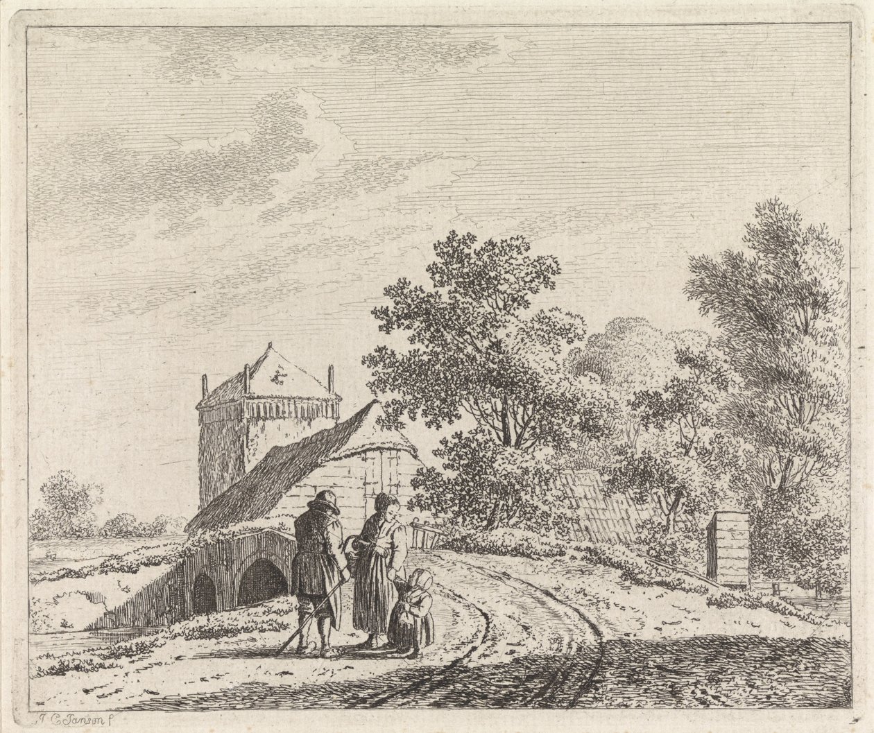 Landschaft mit Steinbrücke von Johannes Christiaan Janson