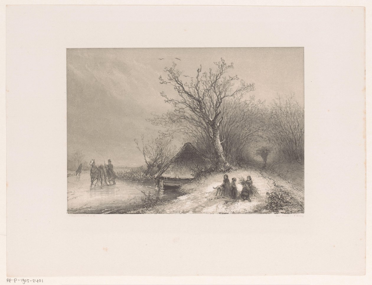 Winteransicht mit Pferdeschlitten auf dem Eis von Johannes Franciscus Hoppenbrouwers