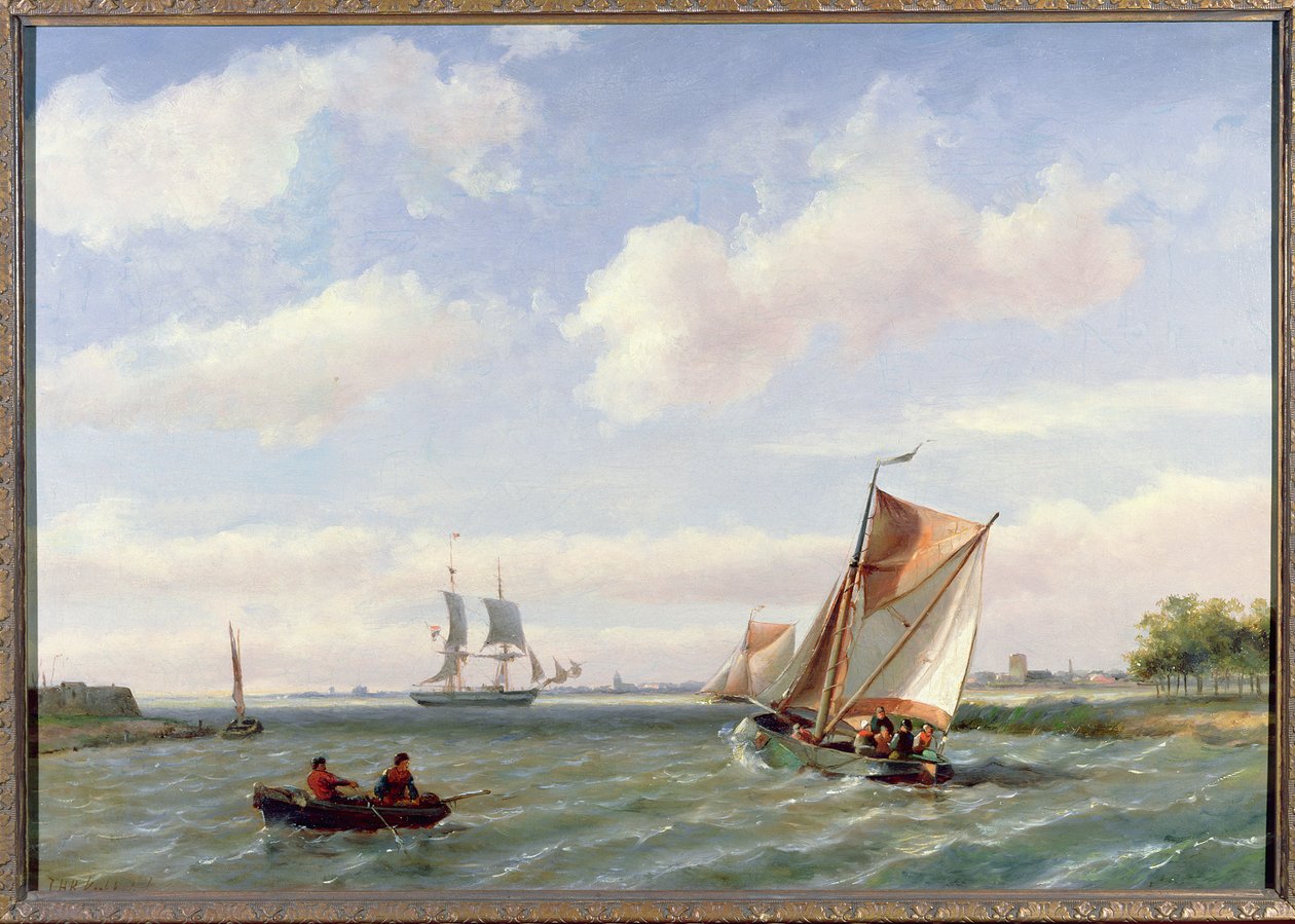 Fischerboot in einem Mündung von Johannes Hermann Barend Koekkoek