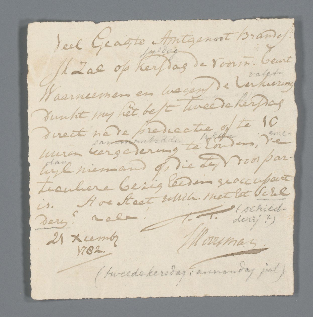Notiz über die Wahrnehmung eines Predigtdienstes von Johannes Hooyman