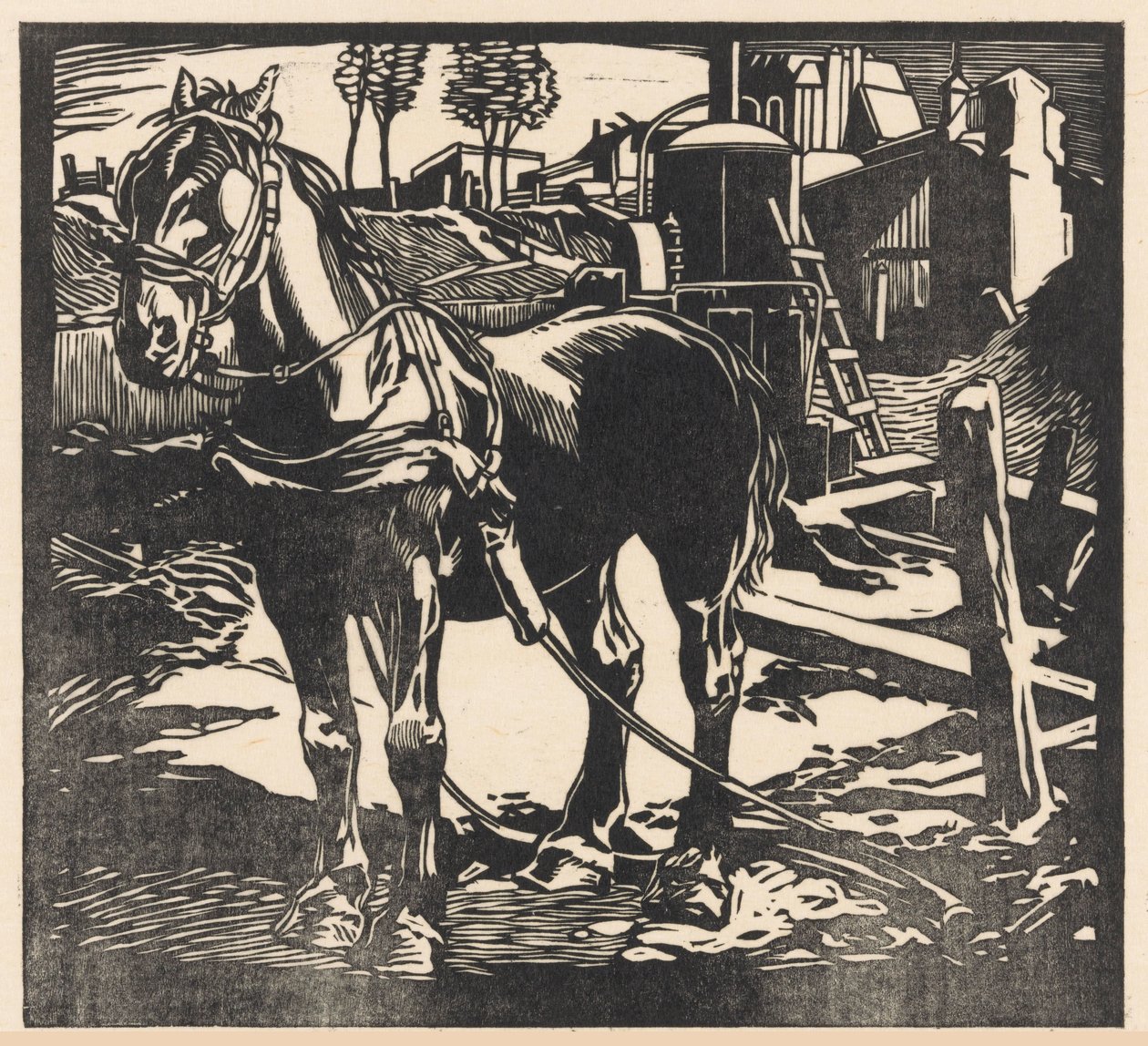 Ausgespanntes Karrenpferd von Johannes Josephus Aarts (signed by artist)