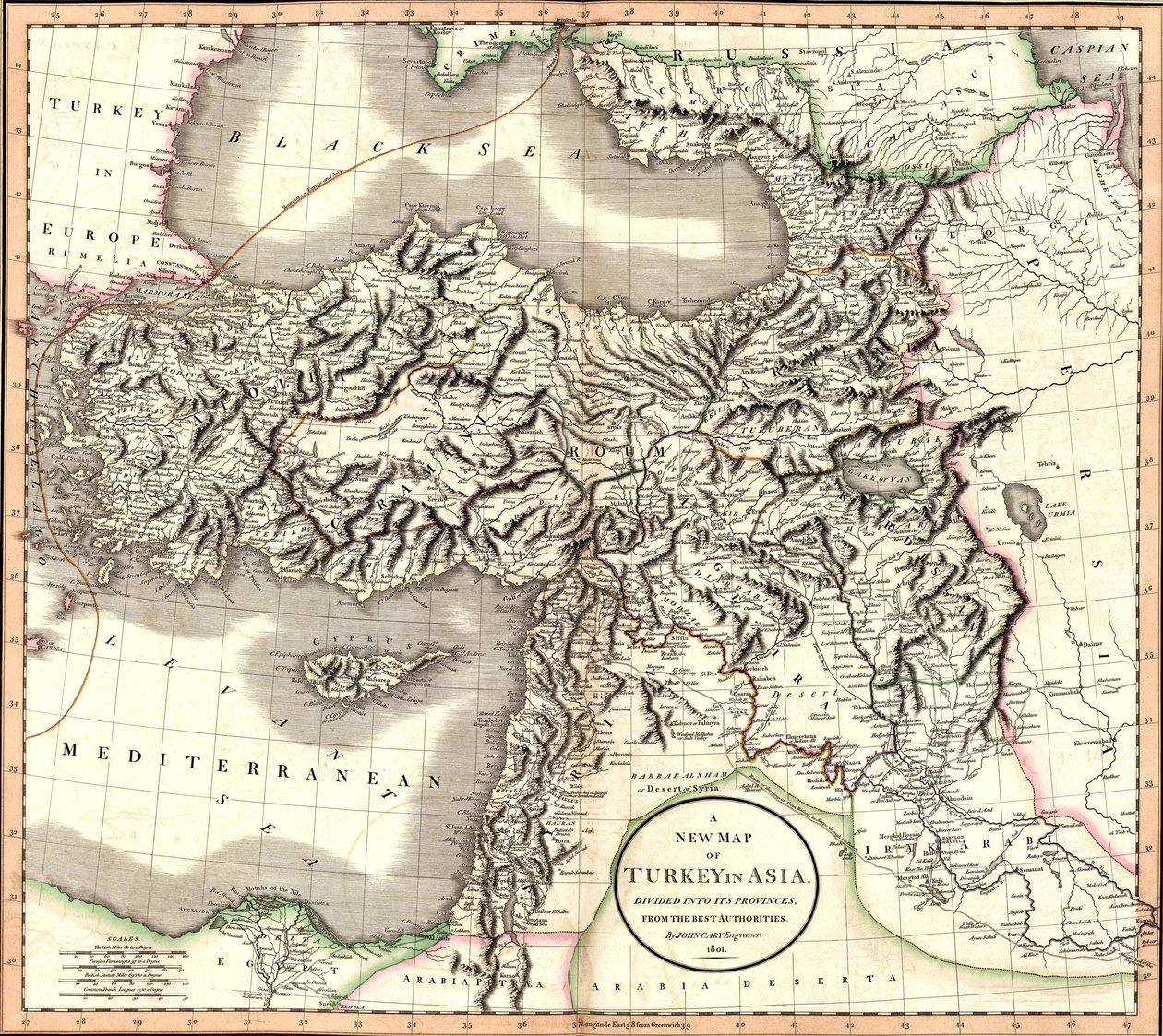 Eine neue Karte der Türkei in Asien, unterteilt in ihre Provinzen, nach den besten Autoritäten. von John Cary