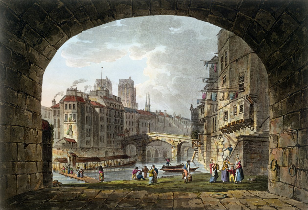 Ansicht der Pont du Chatelet und der Kathedrale Notre-Dame, 1810 von John Claude Nattes