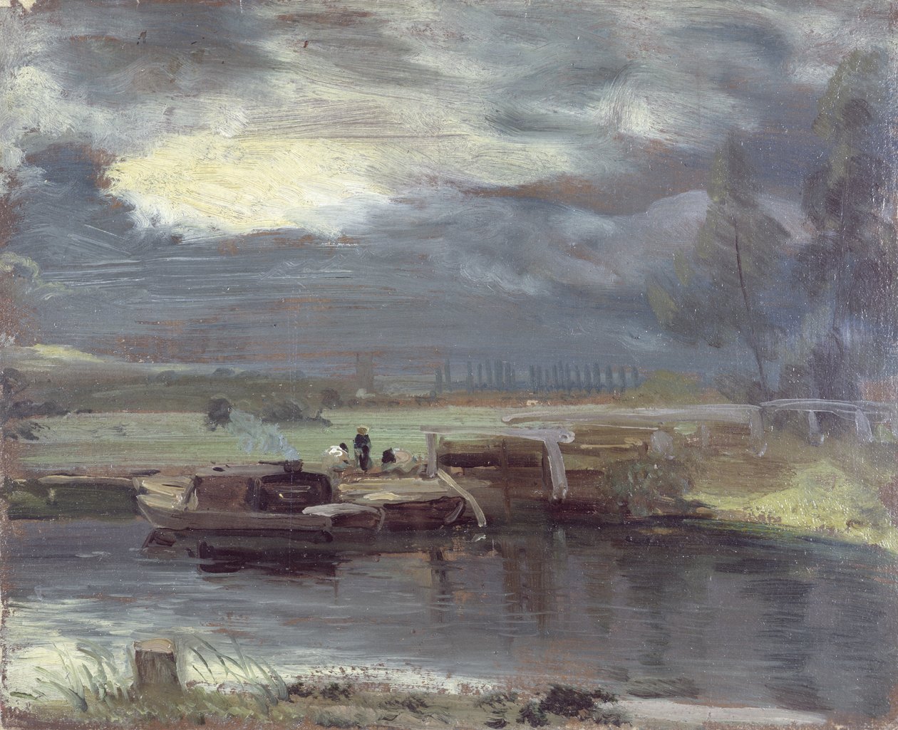 Lastkähne auf der Stour mit Dedham Kirche in der Ferne, 1811 von John Constable