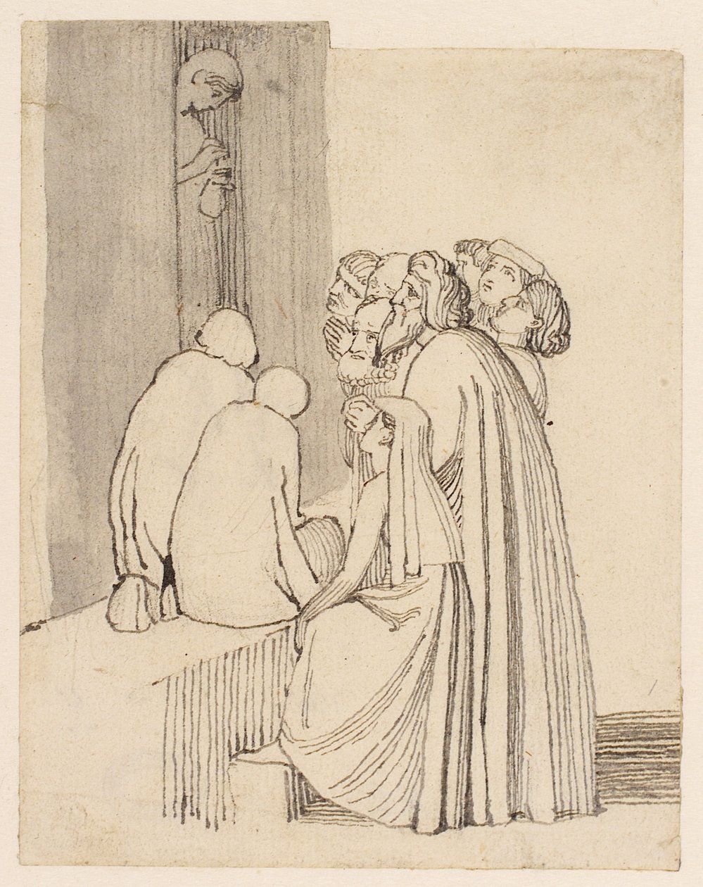 Eine Bettlerfamilie an einer Tür von John Flaxman