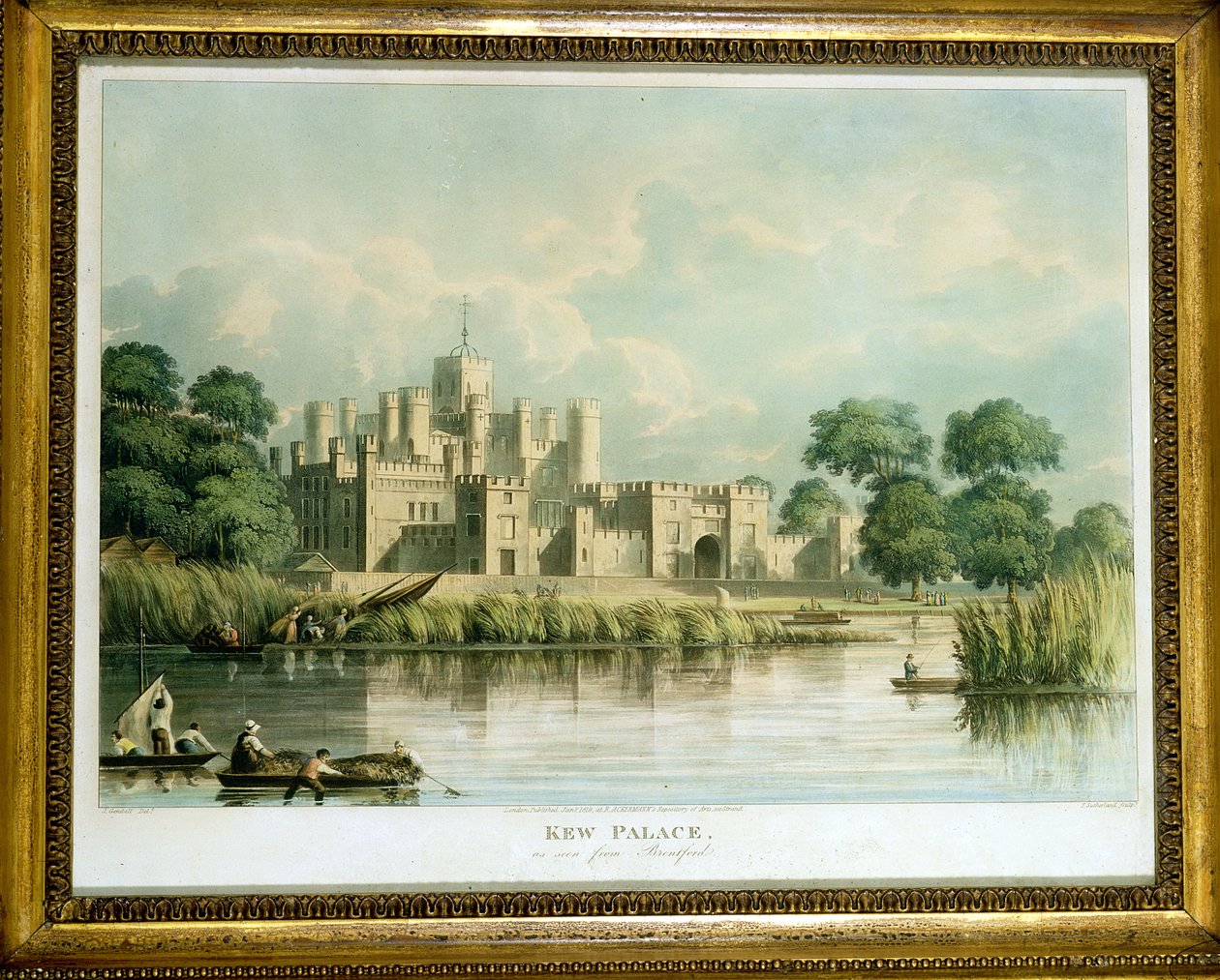 Kew Palace, gesehen von Brentford, graviert von Thomas Sutherland, veröffentlicht 1819 von John Gendall