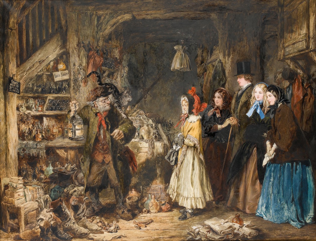 Miss Flite stellt die Wards in Jarndyce Krook vor, Der Lordkanzler, eine Szene aus Bleak House von Charles Dickens, ca. 1860 von John Gilbert
