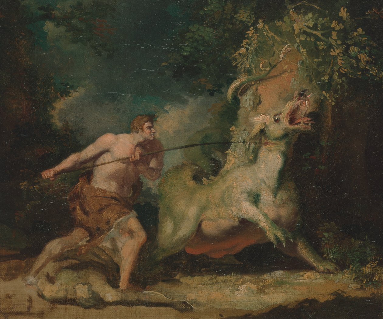 Mann greift ein Monster an von John Hamilton Mortimer