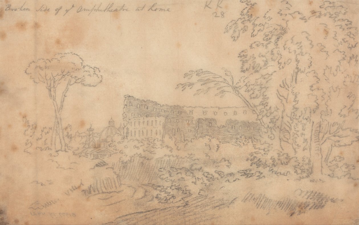Zerstörte Seite des Amphitheaters in Rom von John Robert Cozens