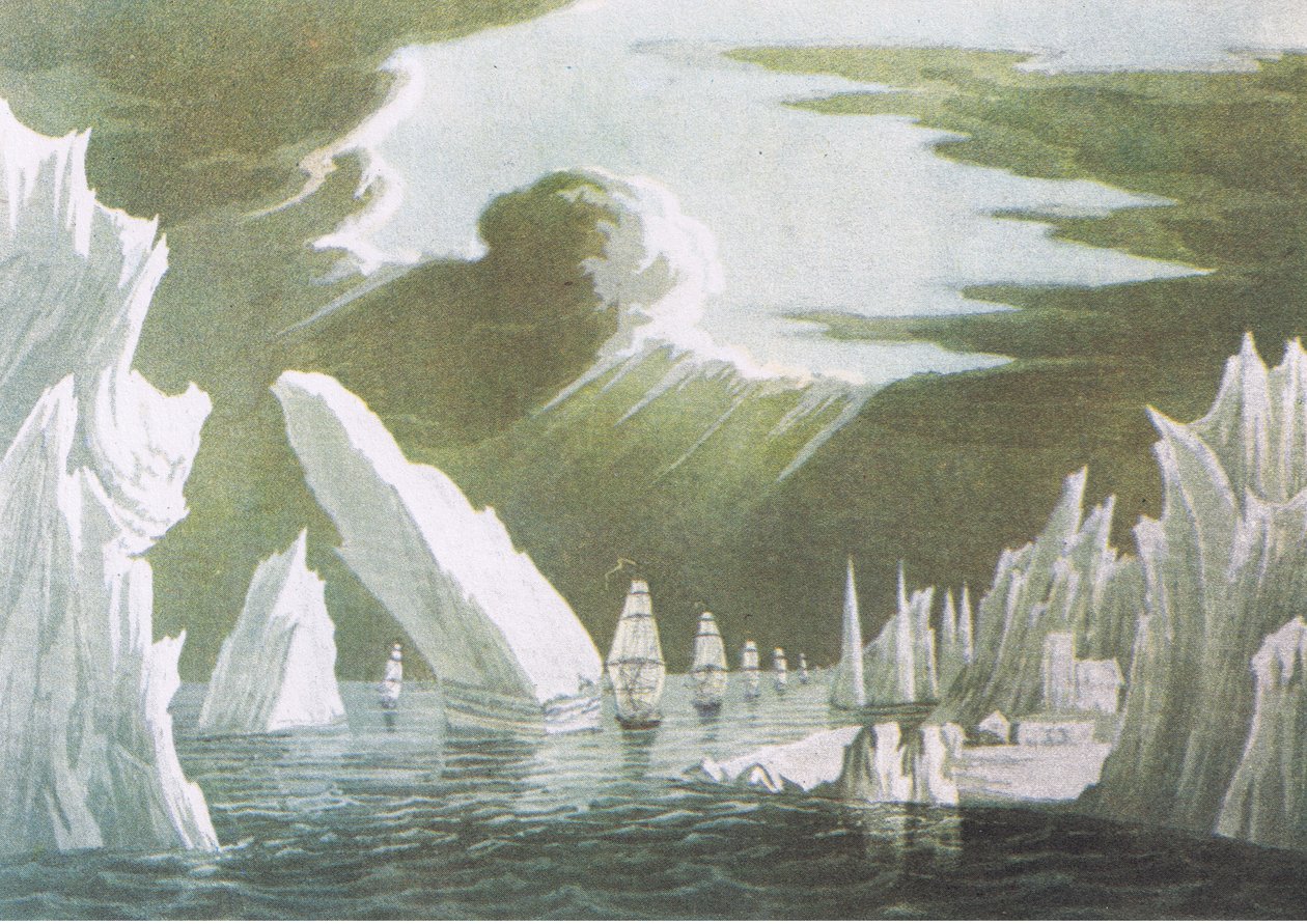 Durchfahrt durch das Eis, Juni 1818 Sir John Rosss Entdeckungsreise 1819, aus British Adventure veröffentlicht von Collins, 1947 von John Ross