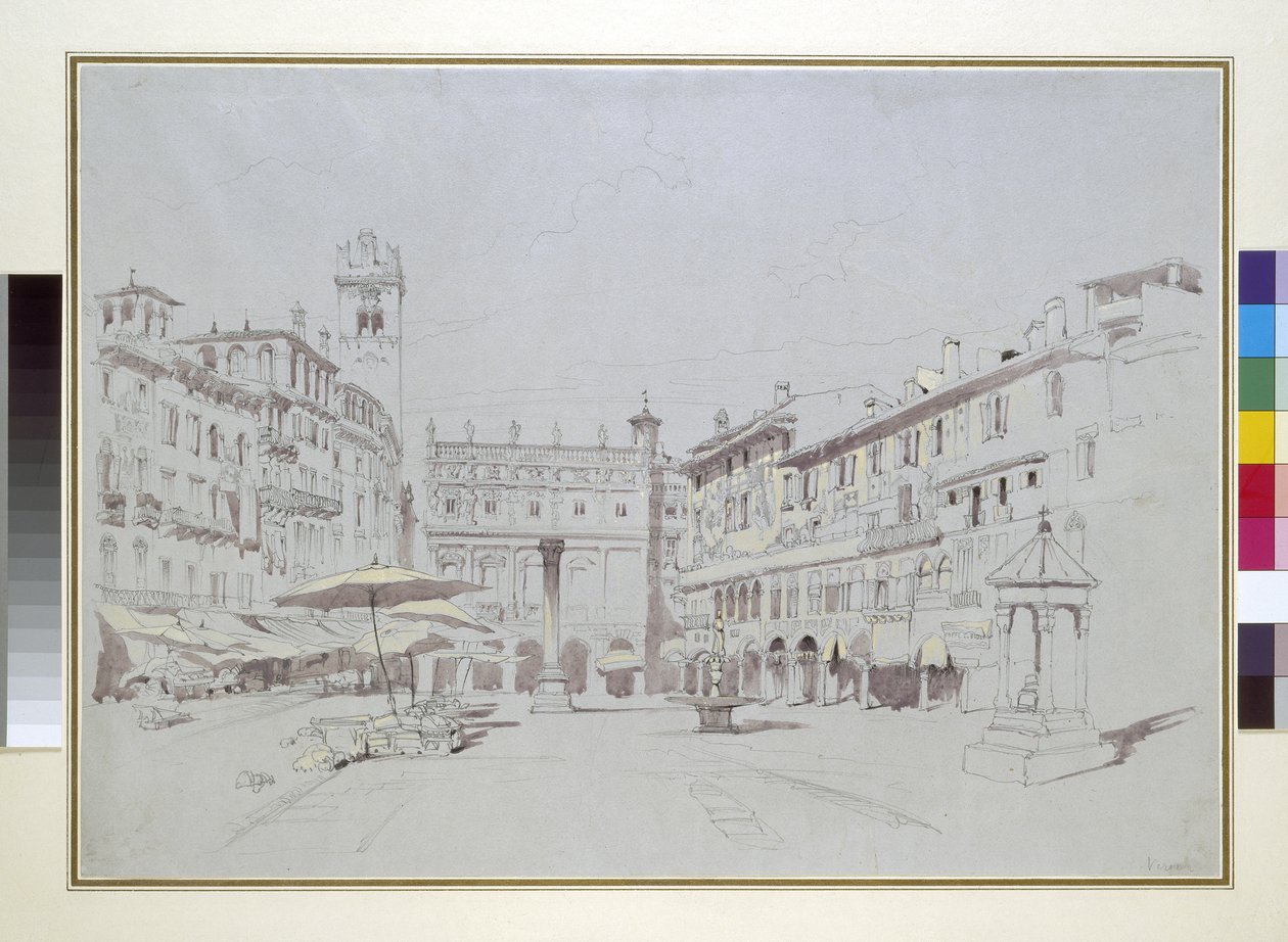 Studie für (Detail) der Piazza delle Erbe, Verona, 19. Mai 1841 von John Ruskin