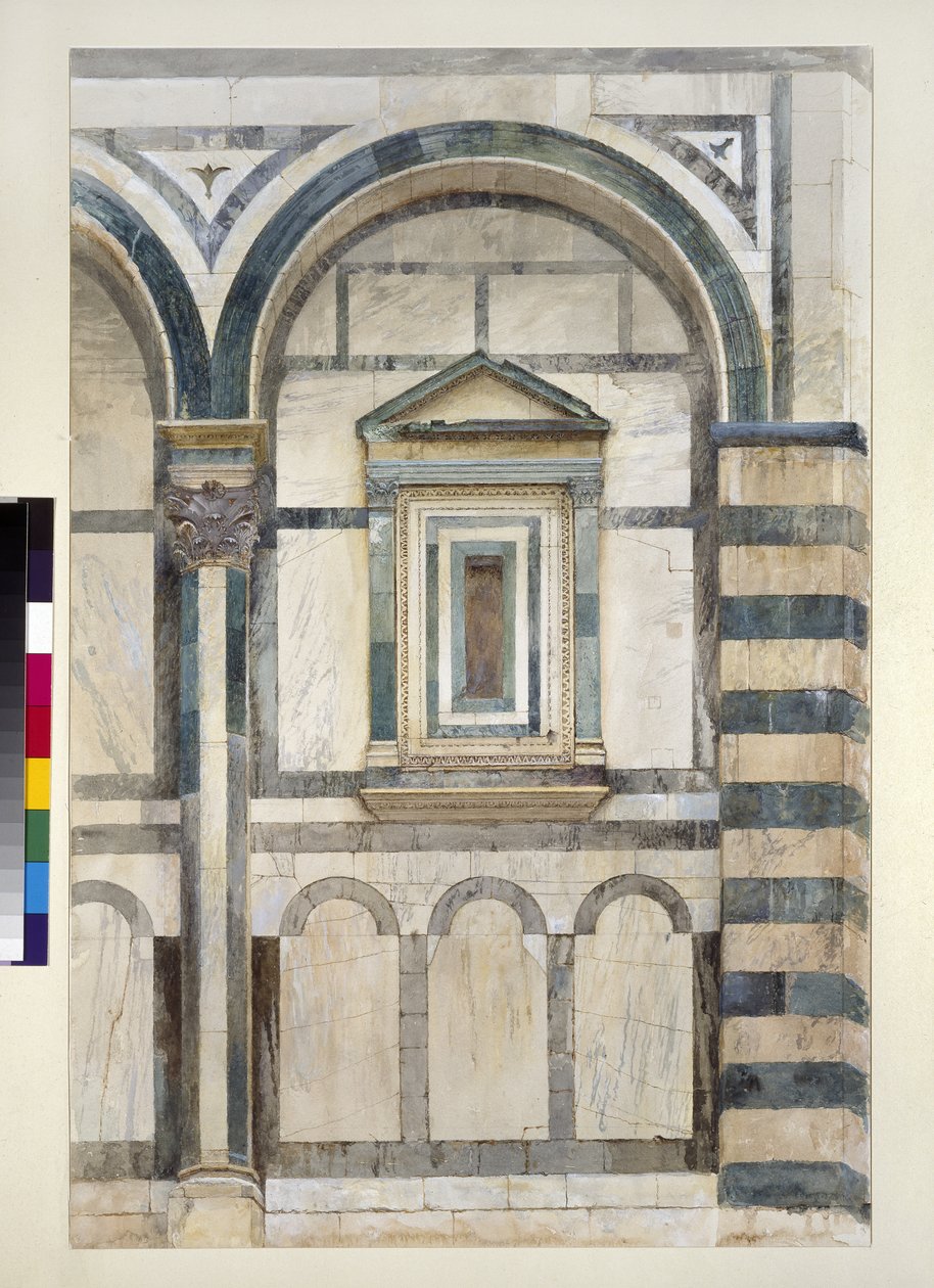 Das Baptisterium, Florenz: Studie des oberen Teils des rechten Kompartiments an der Südwestfassade, 1. - 14. Juni 1872 von John Ruskin