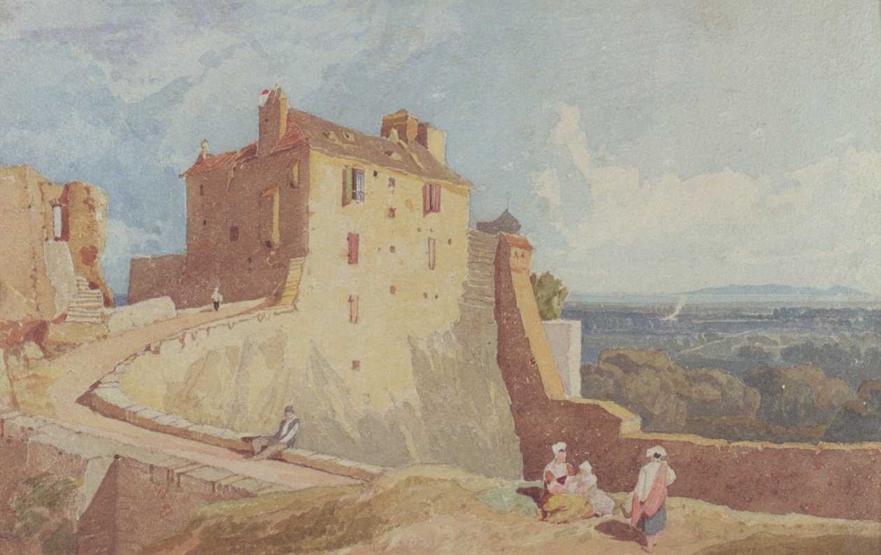 Figuren auf den Wällen in Domfront von John Sell Cotman
