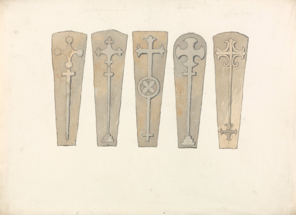 Fünf Sargdeckel aus Norfolk-Kirchen von John Sell Cotman