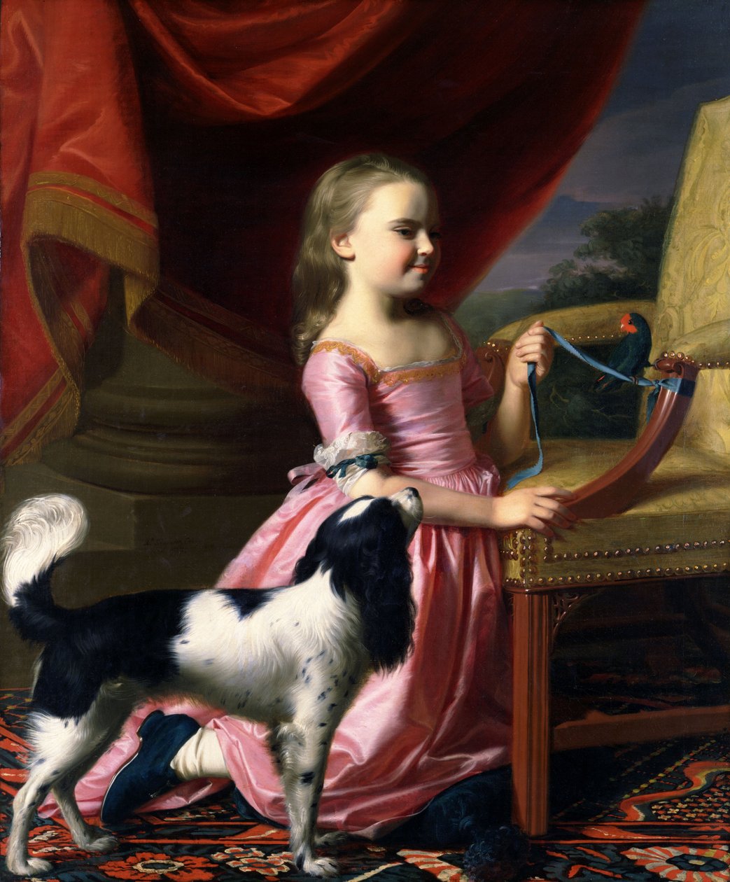 Junge Dame mit einem Vogel und einem Hund von John Singleton Copley