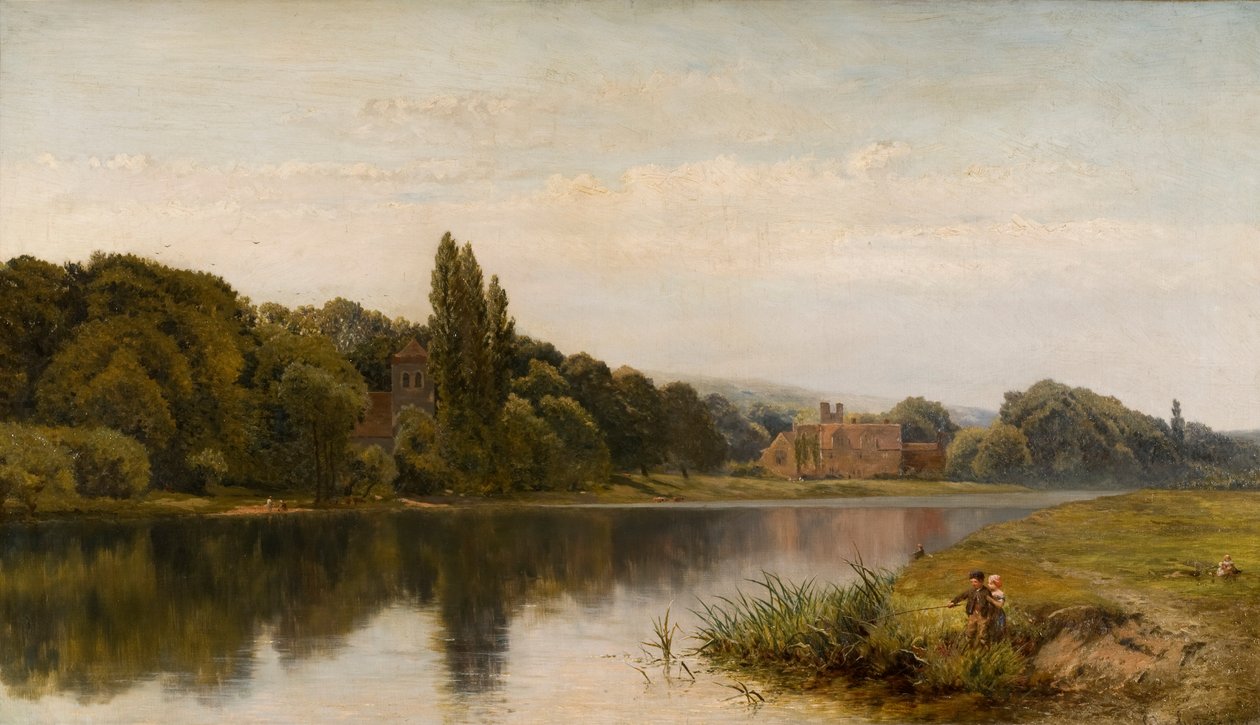 Sommerzeit an der Themse, Bisham Church und Abbey, ca. 1875 von John Surtees