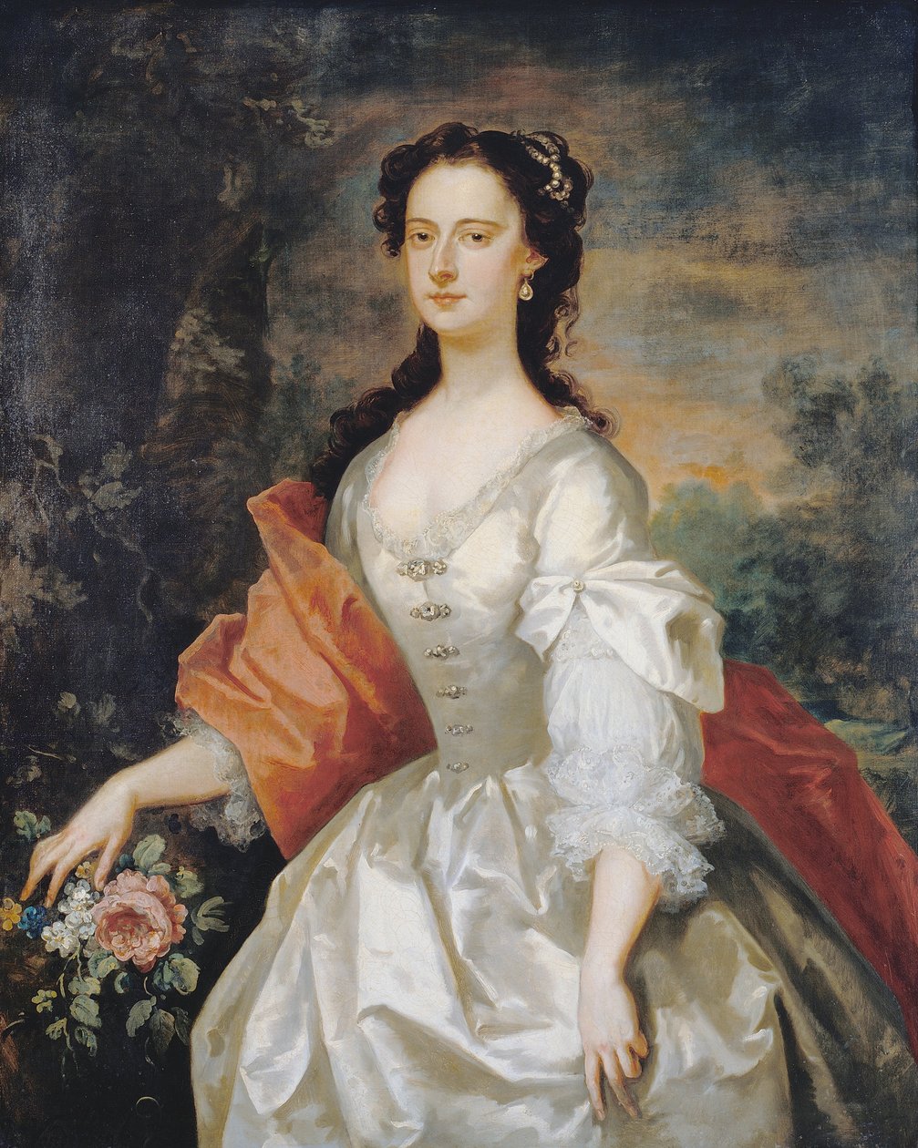 Porträt einer Frau in Weiß von John Vanderbank