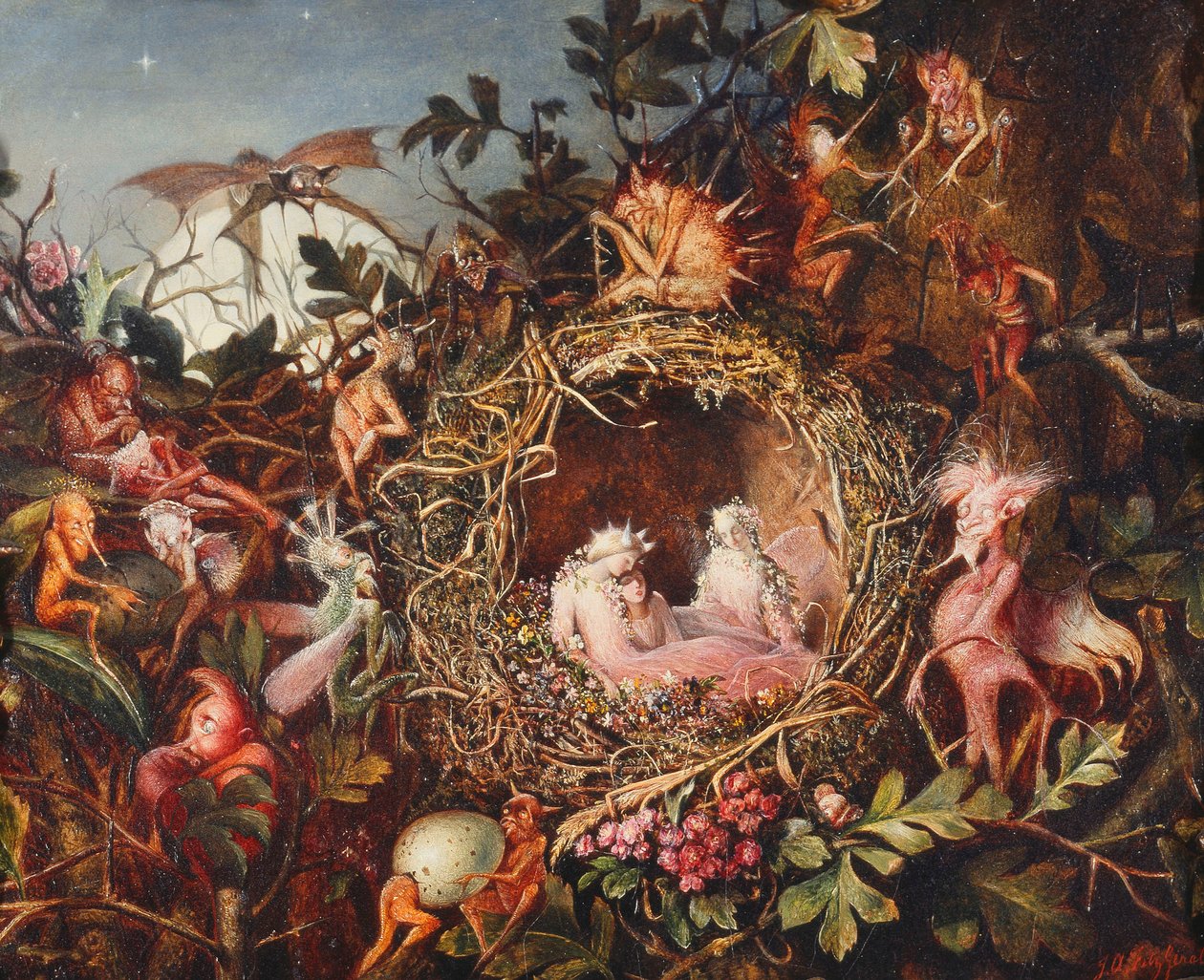Feen in einem Vogelnest, ca. 1860 von John Anster Fitzgerald