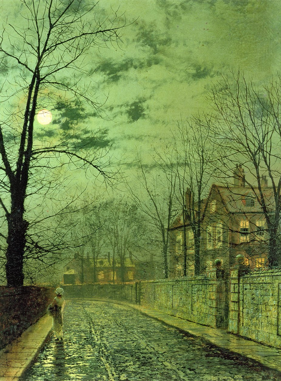 Eine mondbeschienene Straße von John Atkinson Grimshaw