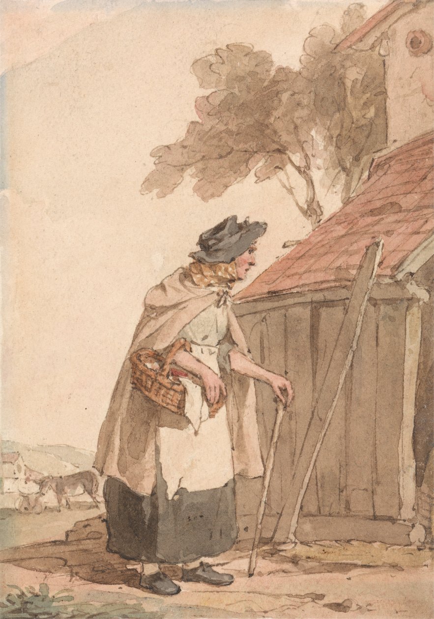 Eine alte Frau trägt einen Korb von John Augustus Atkinson
