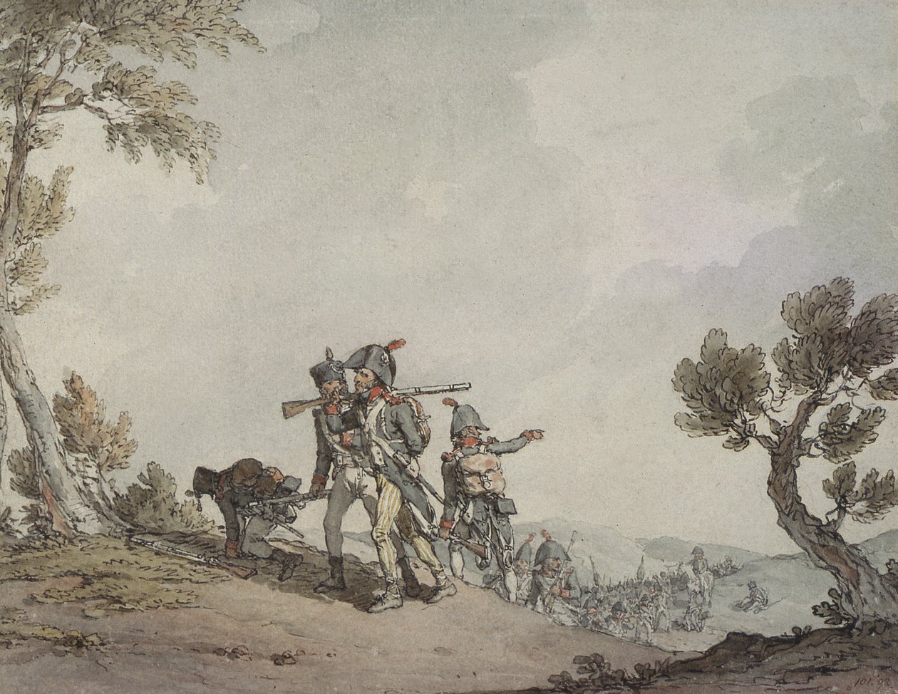 Französische Soldaten auf dem Marsch von John Augustus Atkinson