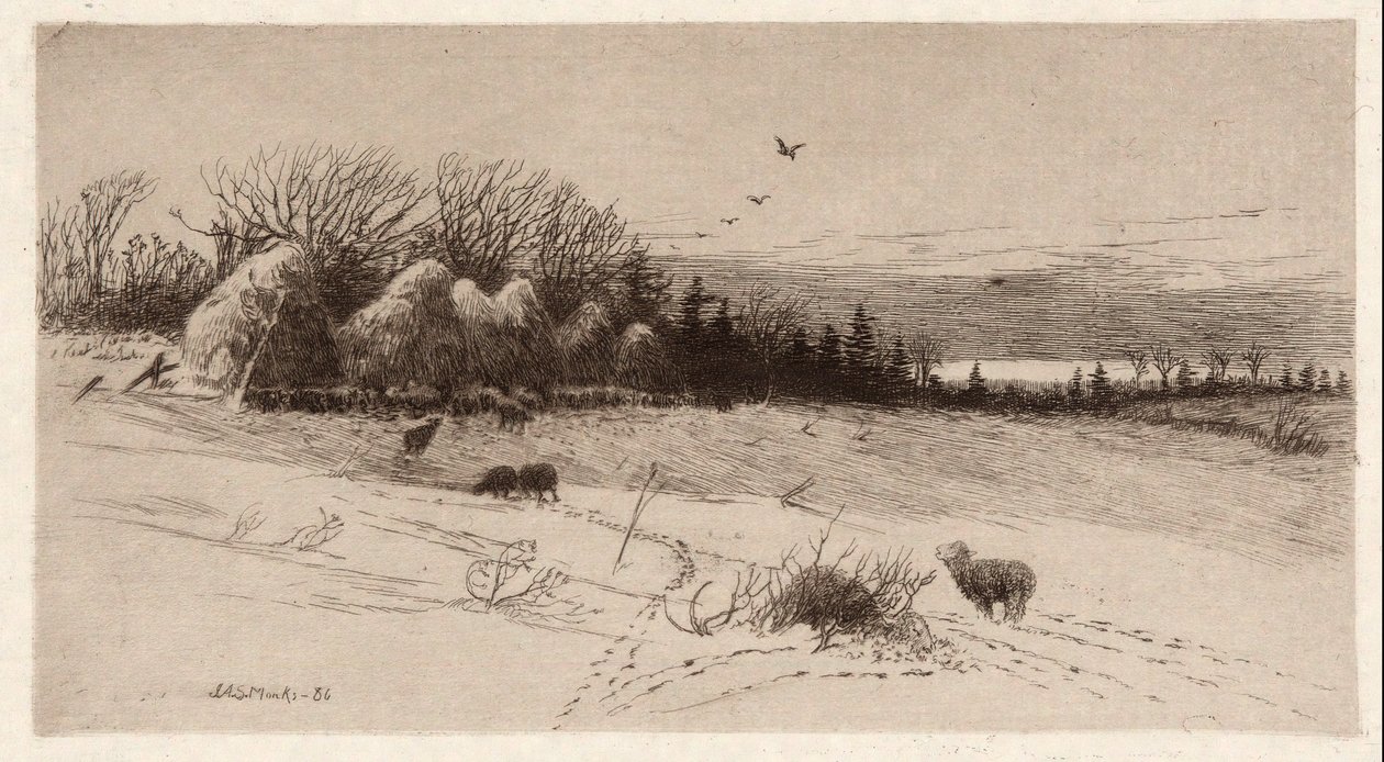 Schafe im Schnee von John Austin Sands Monks