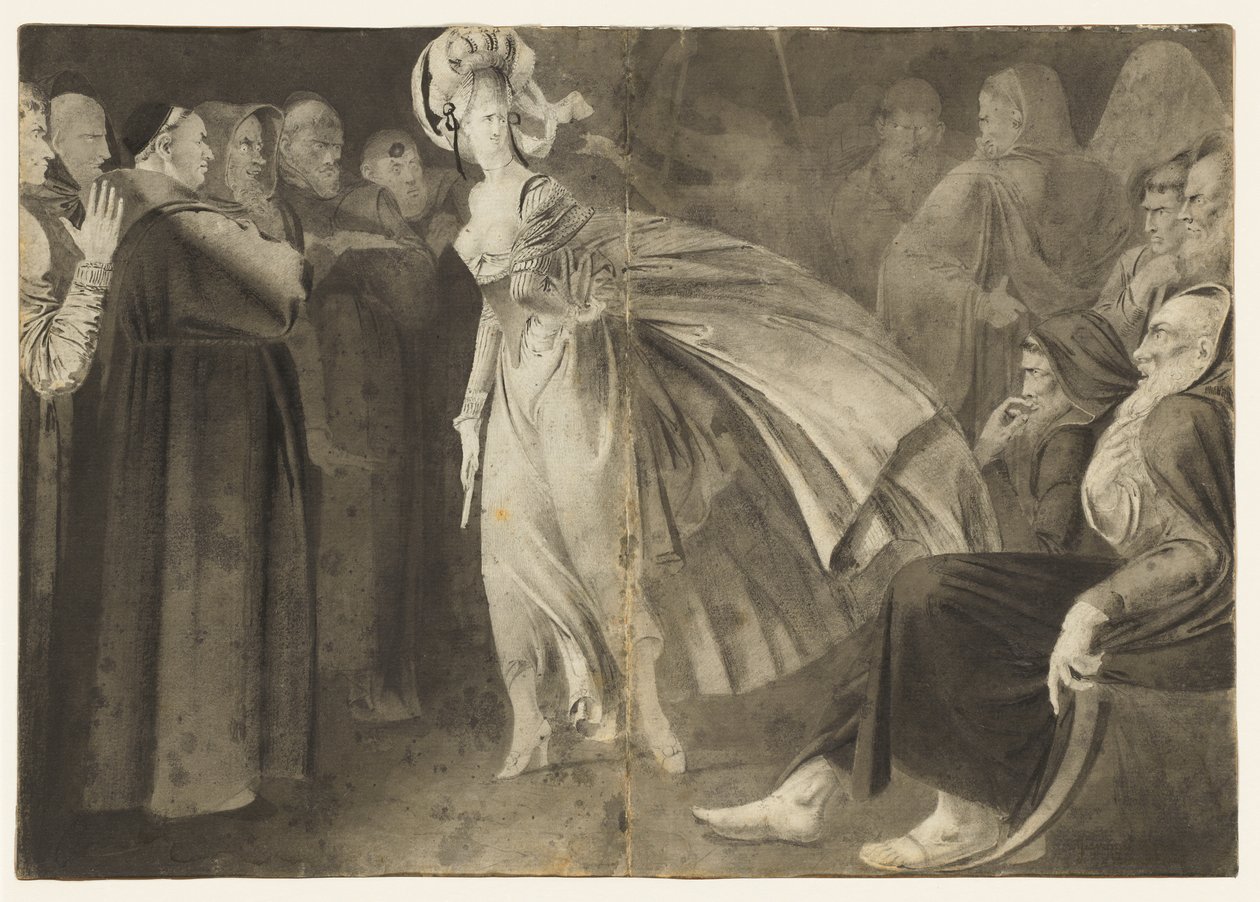 Frau unter den Mönchen stehend (recto) von John Brown