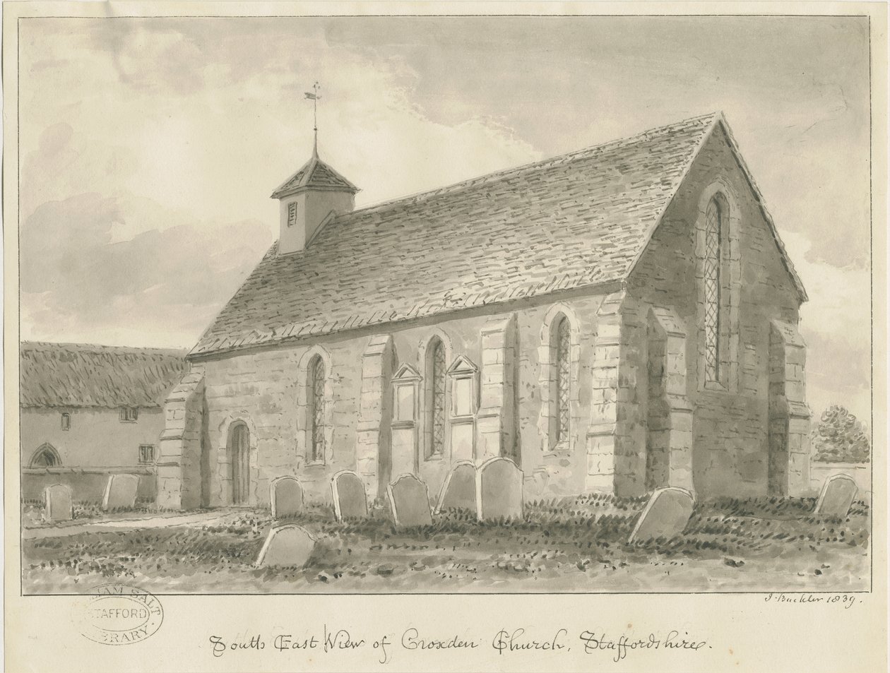 Croxden - Gäste-Kapelle: Sepia-Zeichnung von John Buckler